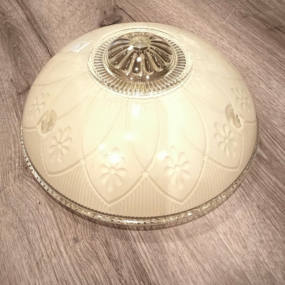 Elegant Cream 1930’s 3 Chain Ceiling Light Fixture